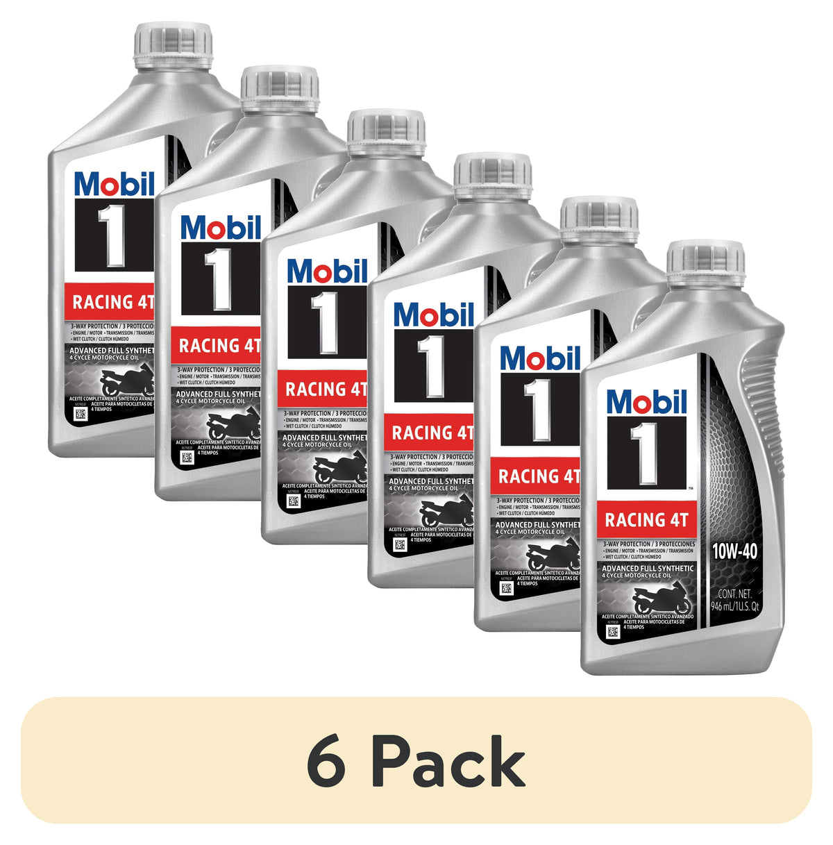 (3 pack) Mobil 1 Racing 4T Full Synthetic Motorcycle Oil 10W-40, 1 Quart
