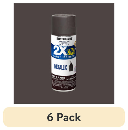 (6 pack) Aluminum, Rust-Oleum American Accents 2X Ultra Cover Metallic Spray Paint-327907, 12 oz