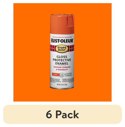 (6 pack) Orange, Rust-Oleum Stops Rust Protective Enamel Gloss Spray Paint-214084, 12 oz