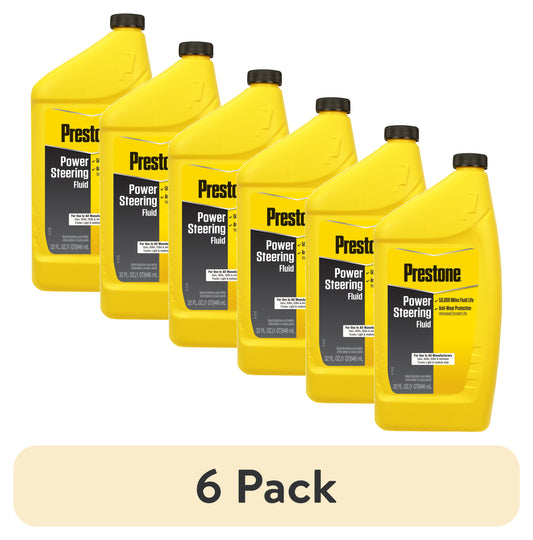 (6 pack) Prestone Power Universal Steering Fluid for Cars and Trucks - 32 fl oz - Anti-wear, 50,000 mile