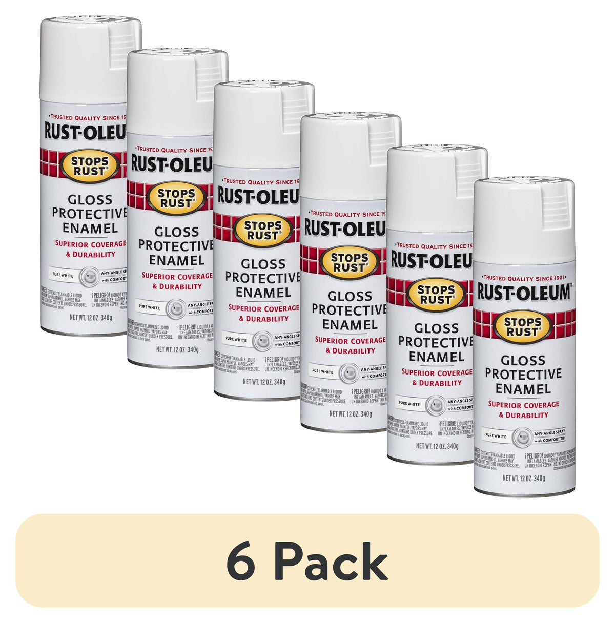 (6 pack) Orange, Rust-Oleum Stops Rust Protective Enamel Gloss Spray Paint-214084, 12 oz