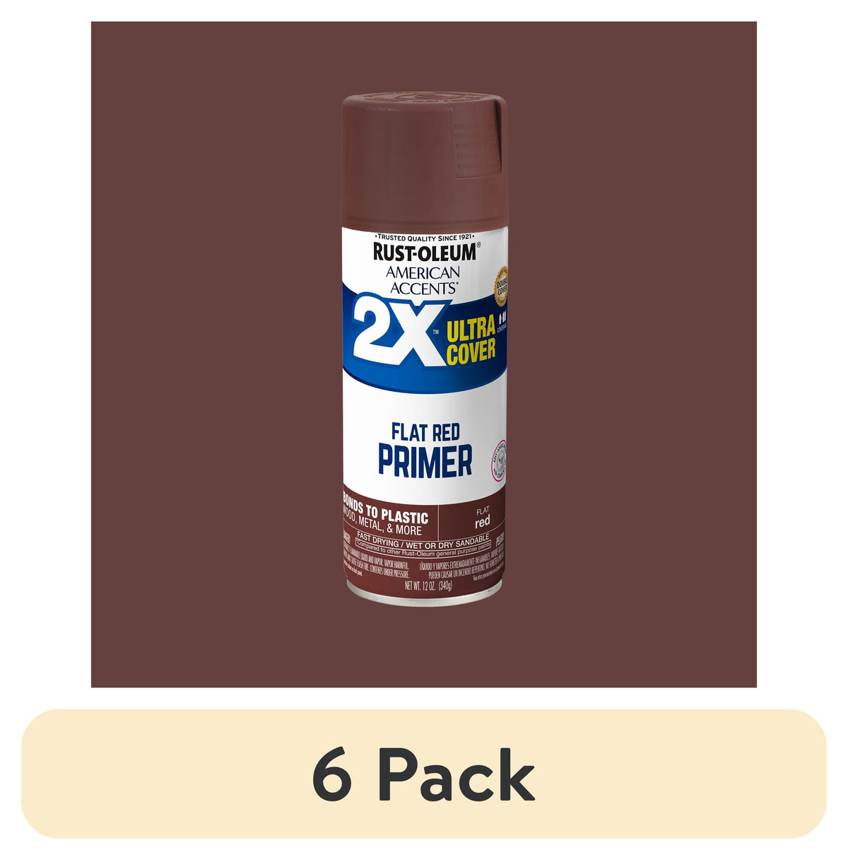 (6 pack) White Primer, Rust-Oleum American Accents 2X Ultra Cover Flat Spray Paint-327914, 12 oz