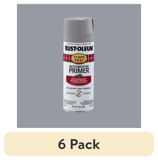 (6 pack) Light Gray, Rust-Oleum Stops Rust Automotive Primer Flat Spray Paint-2081830, 12 oz