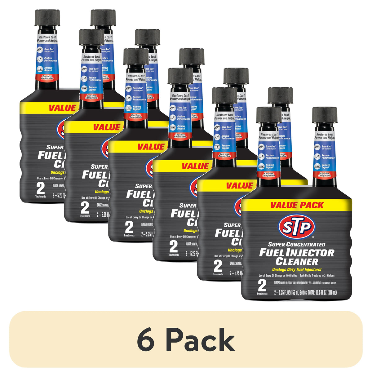 (6 pack) STP Super Concentrated Fuel Injector Cleaner 5.25 fl oz 2 Count Car Additive
