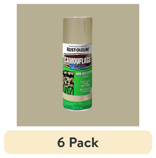 (6 pack) Sand, Rust-Oleum Camouflage 2X Ultra Cover Flat Spray Paint-339004, 12 oz