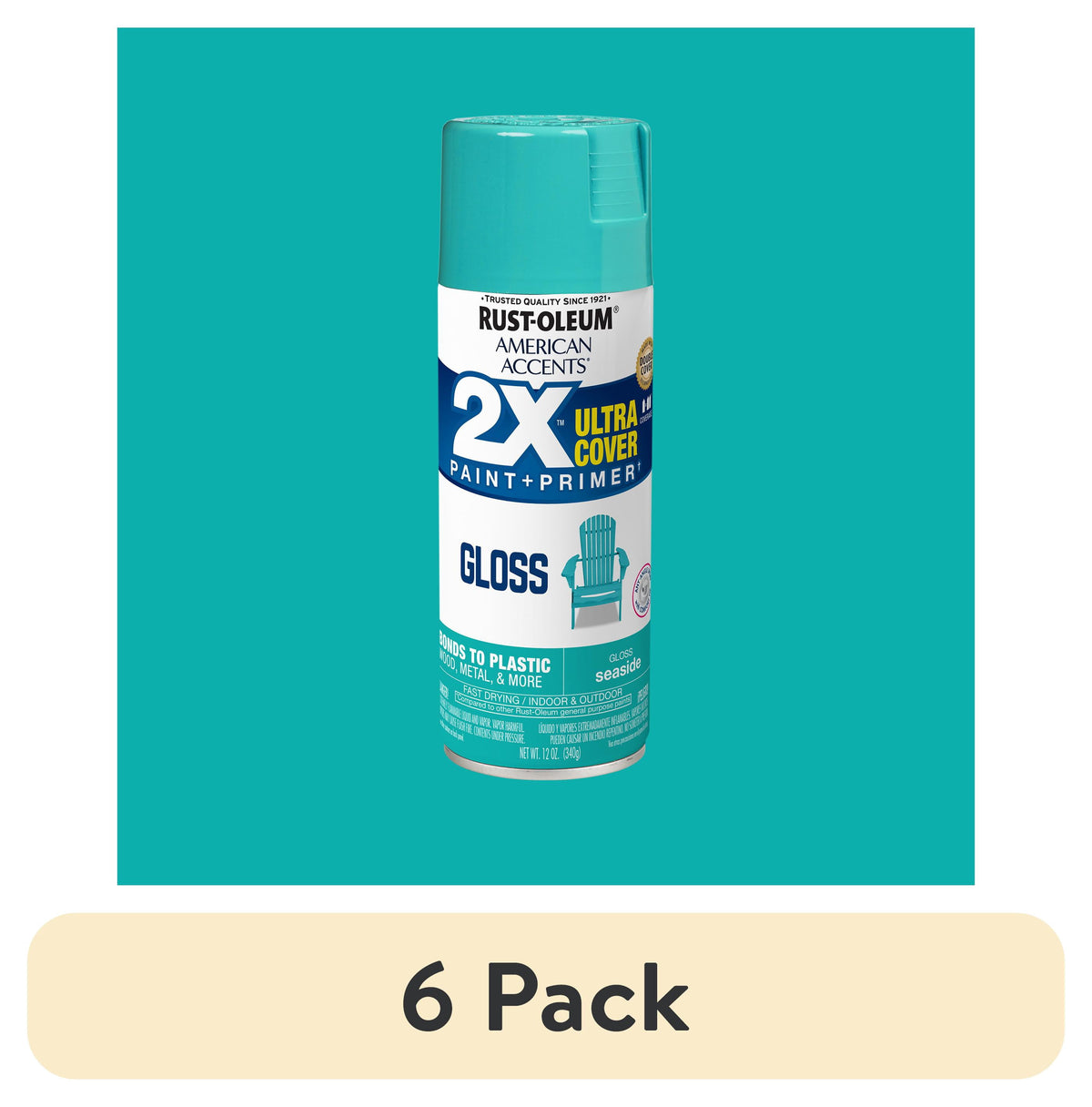 (6 pack) Seaside, Rust-Oleum American Accents 2X Ultra Cover Gloss Spray Paint-327883, 12 oz