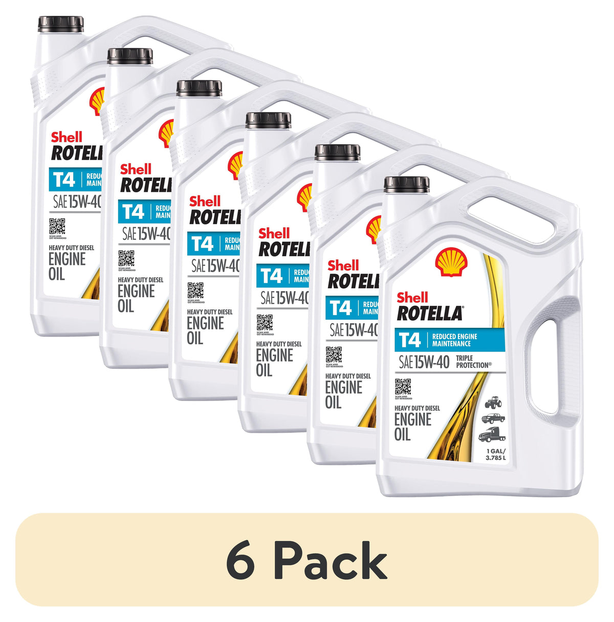 (2 pack) Shell Rotella T4 Triple Protection 15W-40 Diesel Engine Oil, 1 Gallon