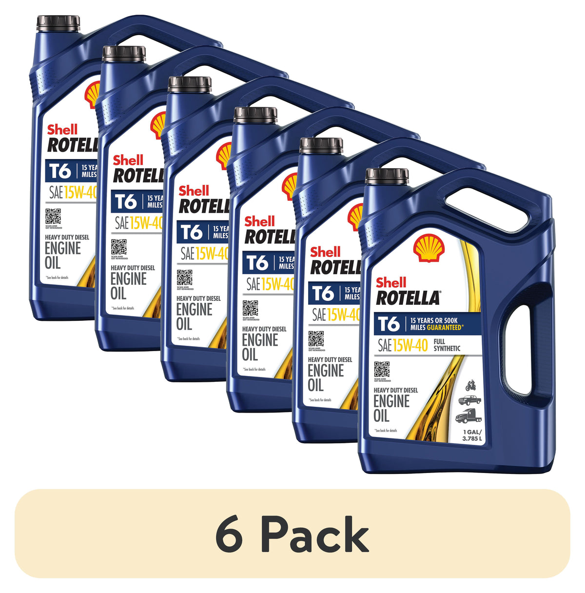 Shell Rotella T6 Full Synthetic 15W-40 Diesel Engine Oil, 1 Gallon