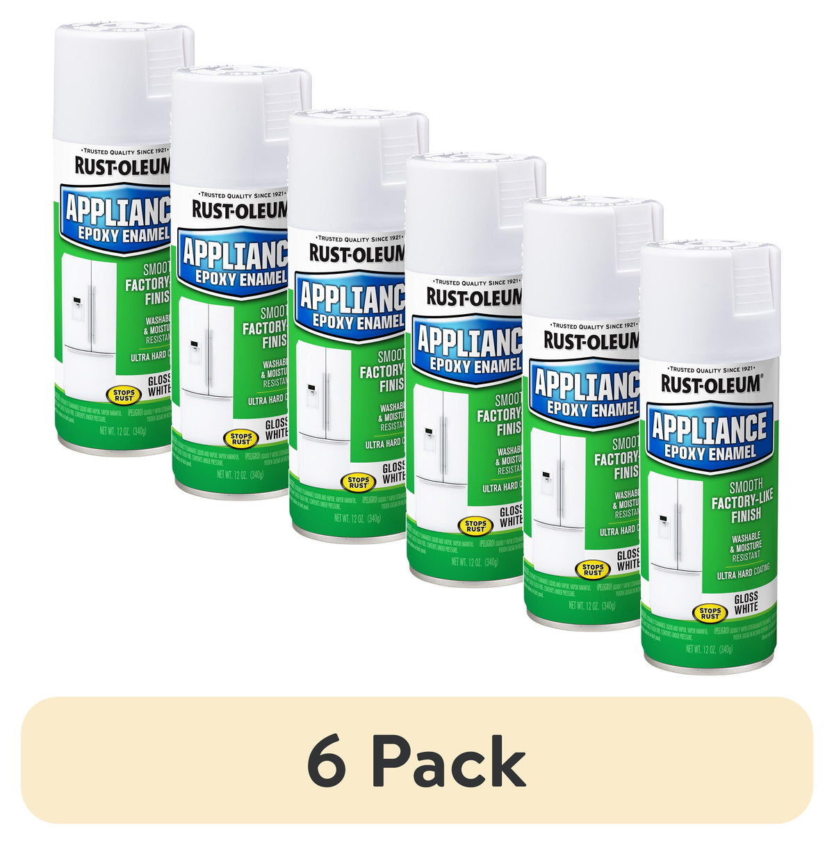 (6 pack) White, Rust-Oleum Specialty Appliance Epoxy Gloss Spray Paint-7881830, 12 oz