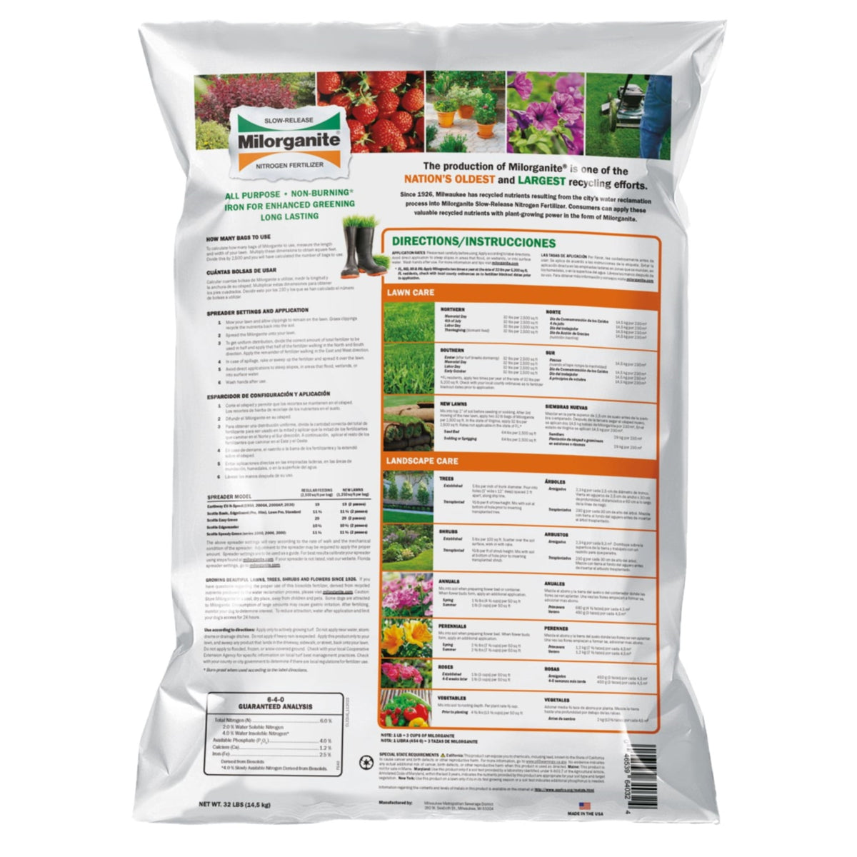 (2 pack) Milorganite Long Lasting All Purpose Lawn Food, 6-4-0 Fertilizer, 32 lb.
