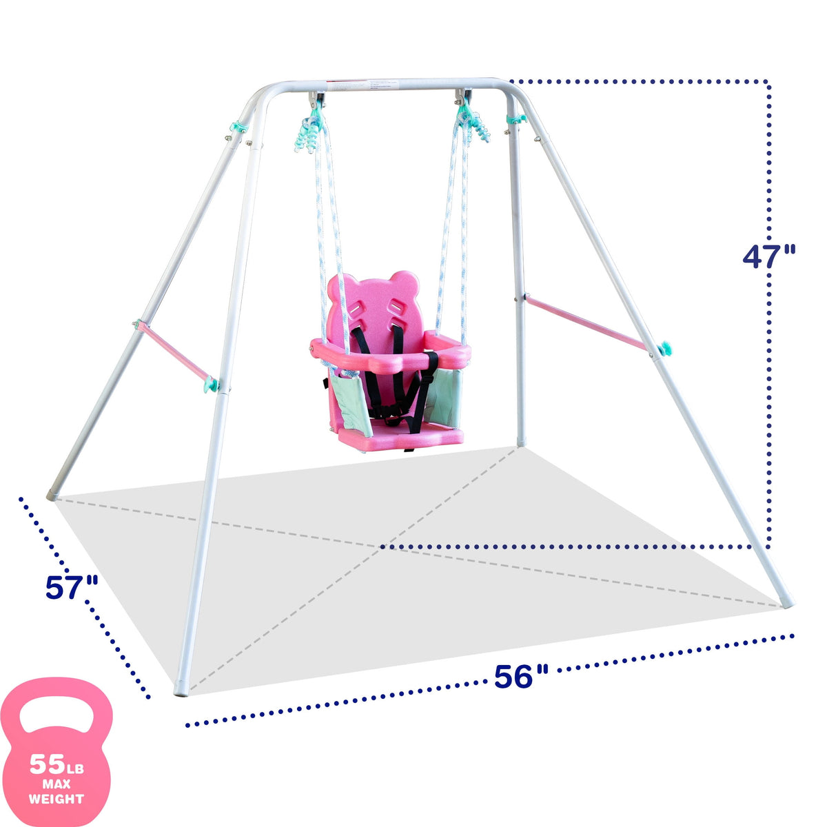 Sportspower Indoor/Outdoor My First Toddler Metal Swing with Safety Harness, Foldable Frame