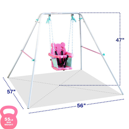 Sportspower Indoor/Outdoor My First Toddler Metal Swing with Safety Harness, Foldable Frame