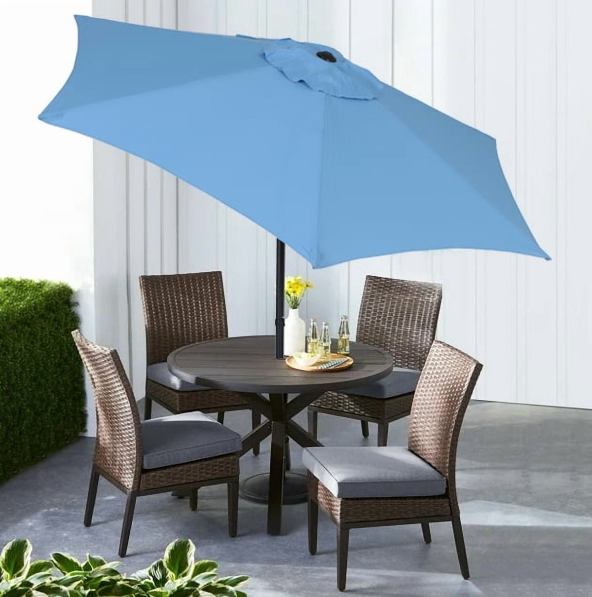 Mainstays 7.5ft Market Outdoor Umbrella with Push-Up Lift and 3-Angle Tilt in Light Blue Paradise
