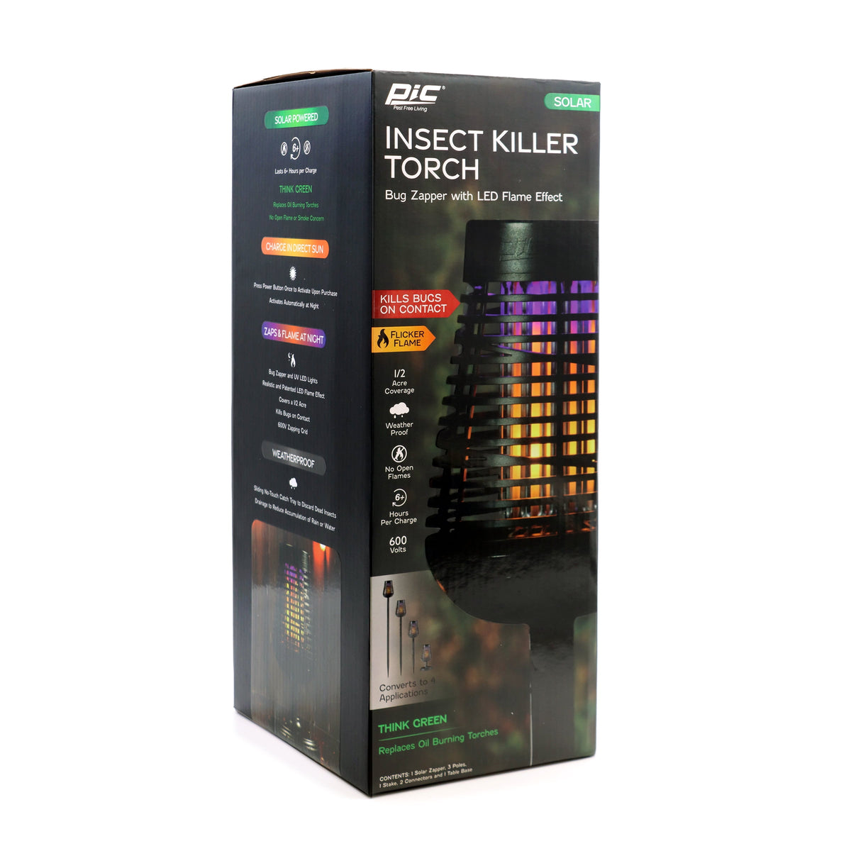 PIC Solar Insect Killer Torch with LED Flame Effect, Black Torch, Area Bug Zapper