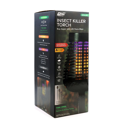 PIC Solar Insect Killer Torch with LED Flame Effect, Black Torch, Area Bug Zapper