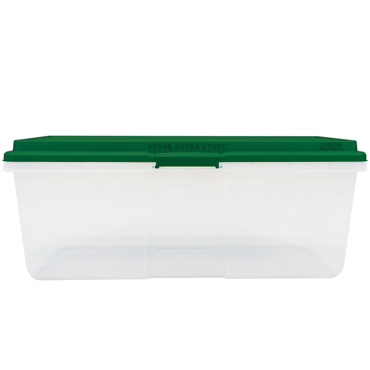 Hefty 113 Quart Clear Plastic Latched Christmas Storage Container, HIRISE Green Lid, Set of 4