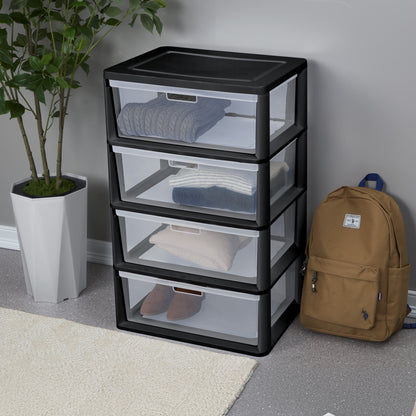 (2 pack) Sterilite Wide 4 Drawer Tower, Plastic Storage Organizer with Removable Clear Bins, Easy Assembly, No Tools Needed, Black