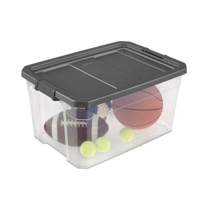 (2 pack) Sterilite 76 Quart Stacker Storage Bin, Clear Plastic Storage Container with Latch Lid, Durable, Dark Gray