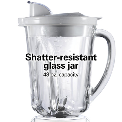 Hamilton Beach Wave Action Smoothie Blender, 48 oz Glass Jar 800 W 12-Function Countertop Blender for Kitchen, White