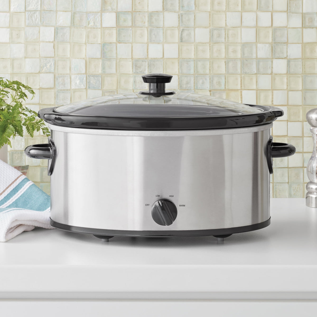 Mainstays 6 Quart Oval Slow Cooker, with Stainless Steel Finish and Glass Lid