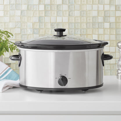 Mainstays 6 Quart Oval Slow Cooker, with Stainless Steel Finish and Glass Lid