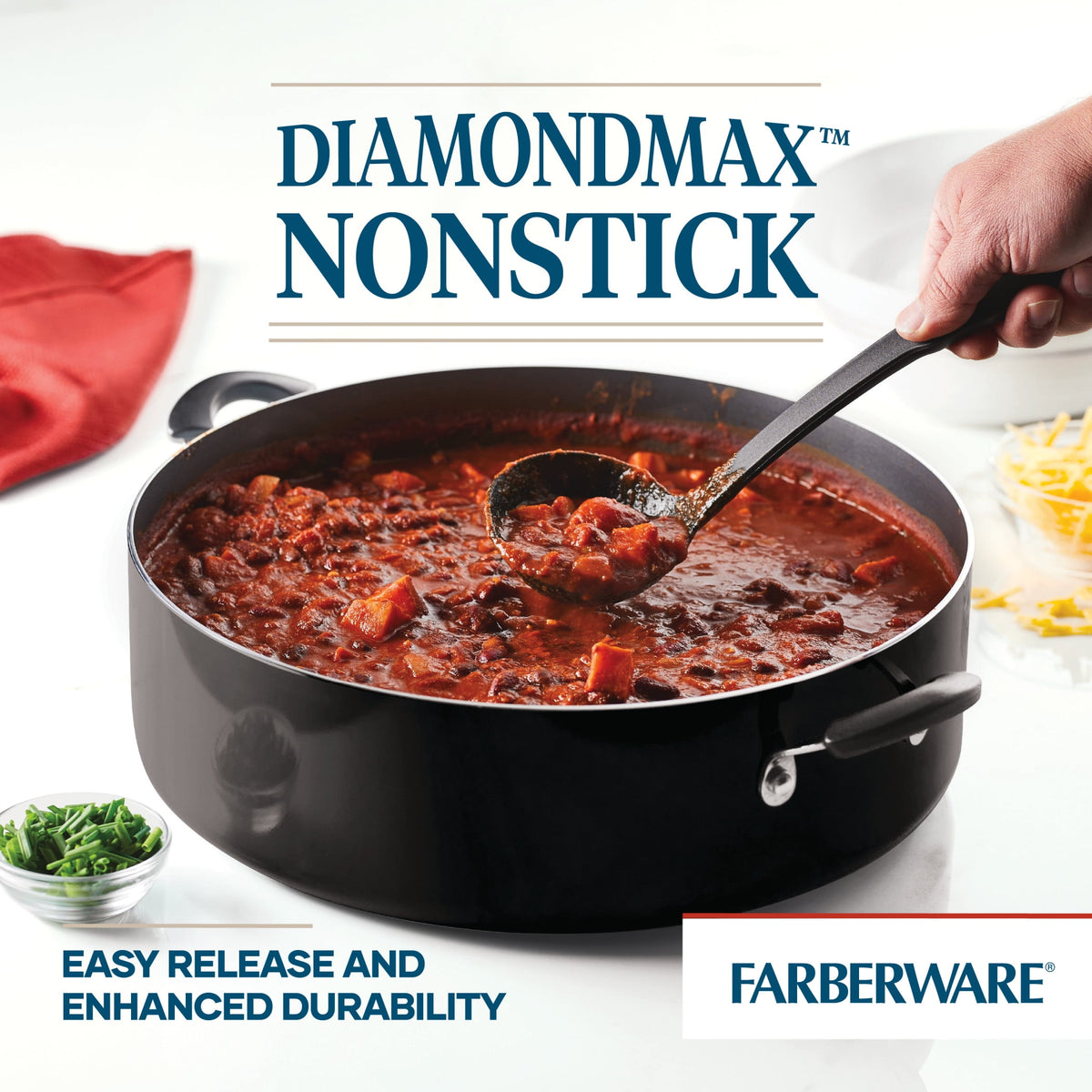 Farberware Easy Clean 14 in Covered Family Pan, DiamondMax Nonstick, Dishwasher Safe, Black