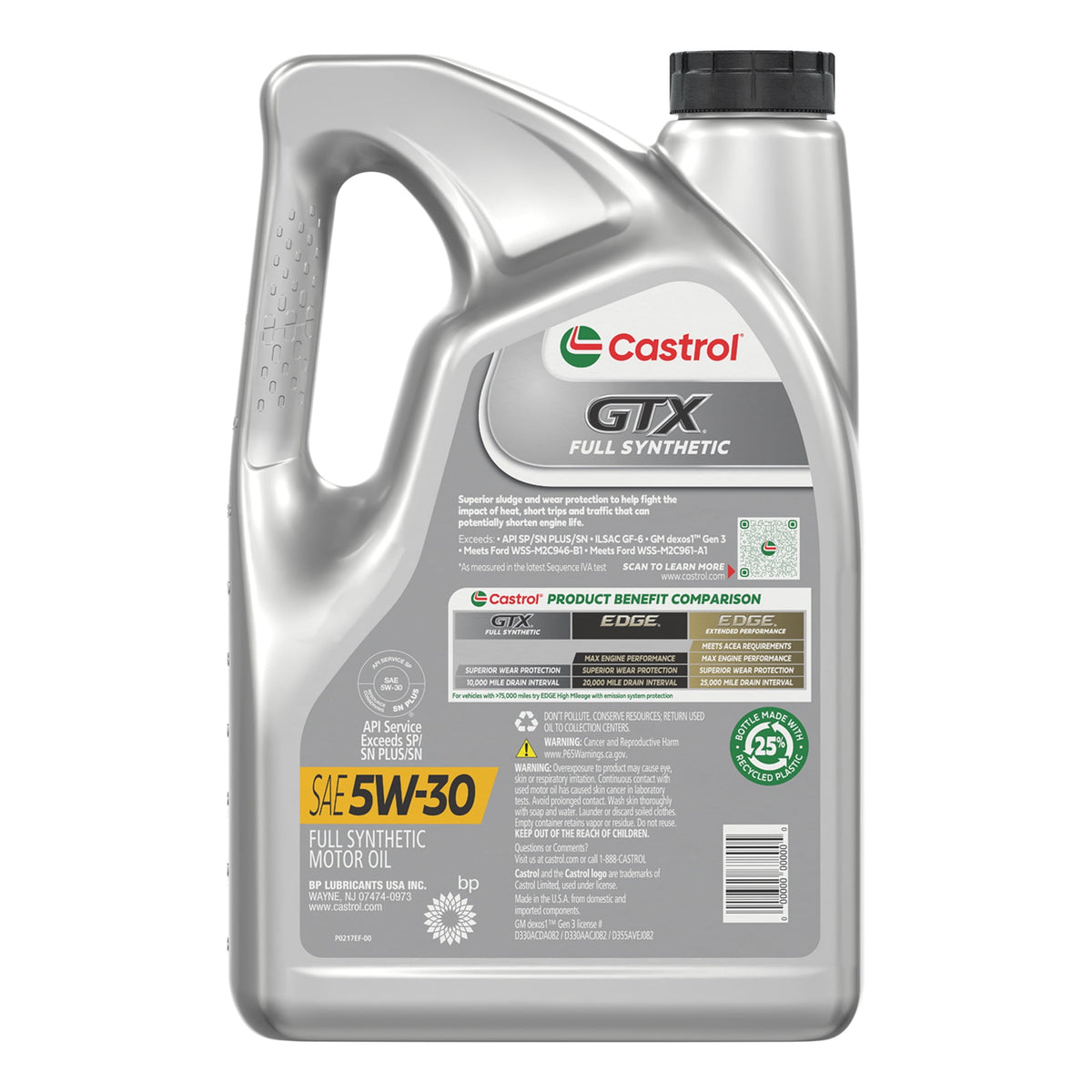 (2 pack) Castrol GTX Full Synthetic 5W-30 Motor Oil, 5 Quarts (RFID)