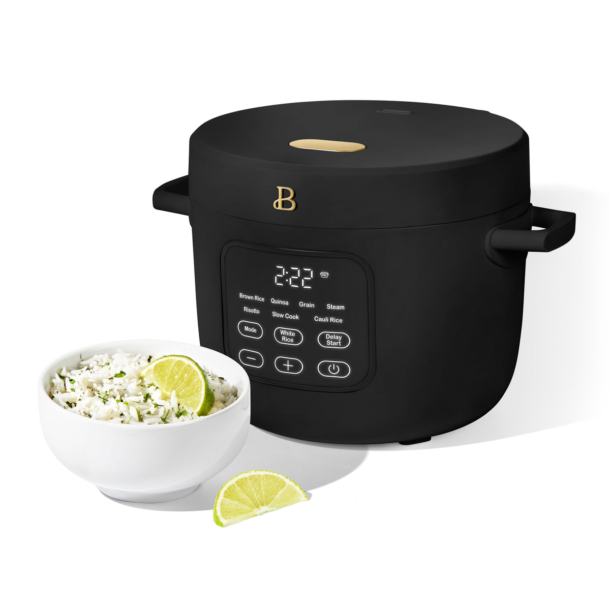 Beautiful 14-Cup Cooked, 6-Cups Uncooked Electric Rice and Grain Cooker, EverGood Ceramic Nonstick Coating, Black Sesame by Drew Barrymore