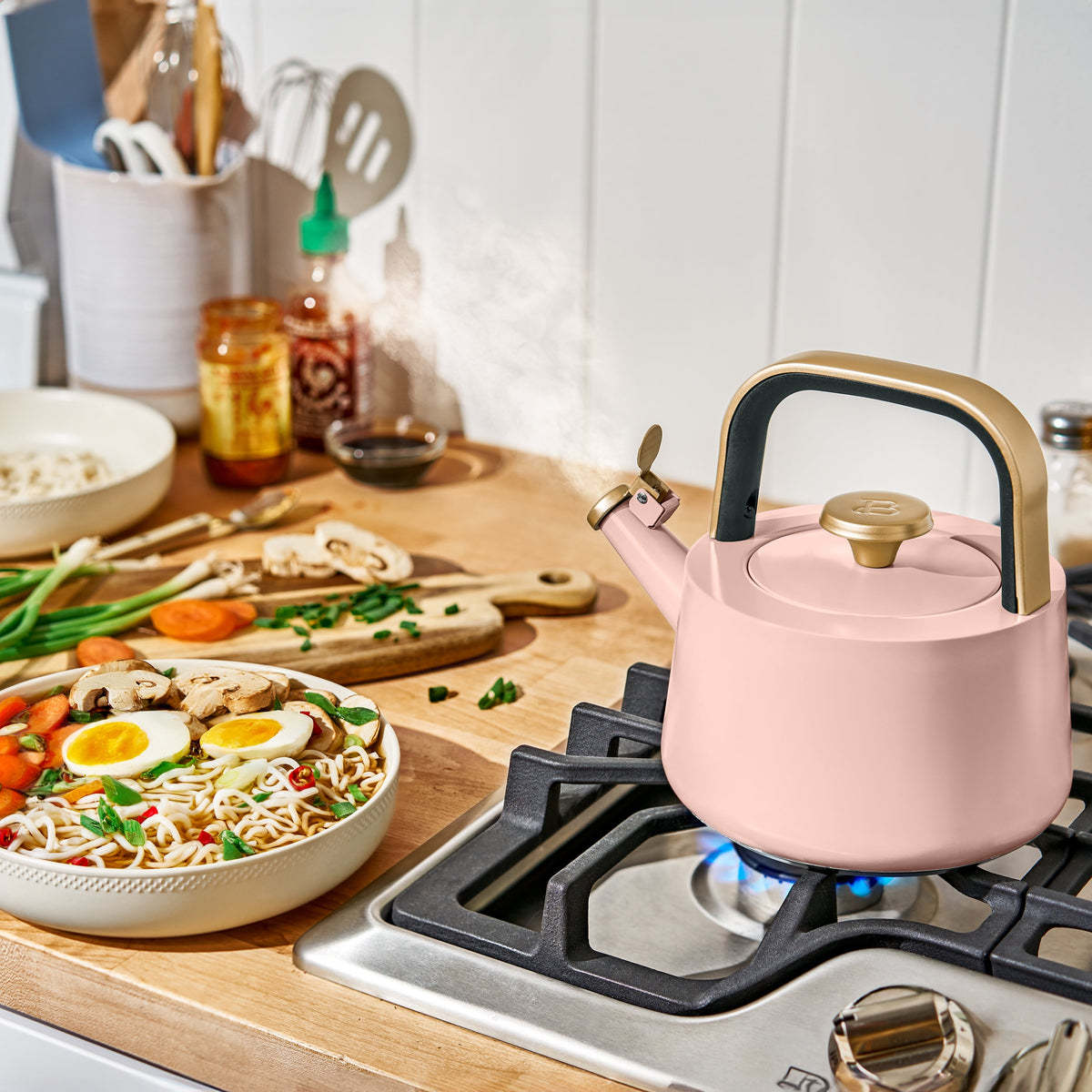 Beautiful by Drew Barrymore 1.8 L Ceramic-Coated Stovetop Tea Kettle, Rose