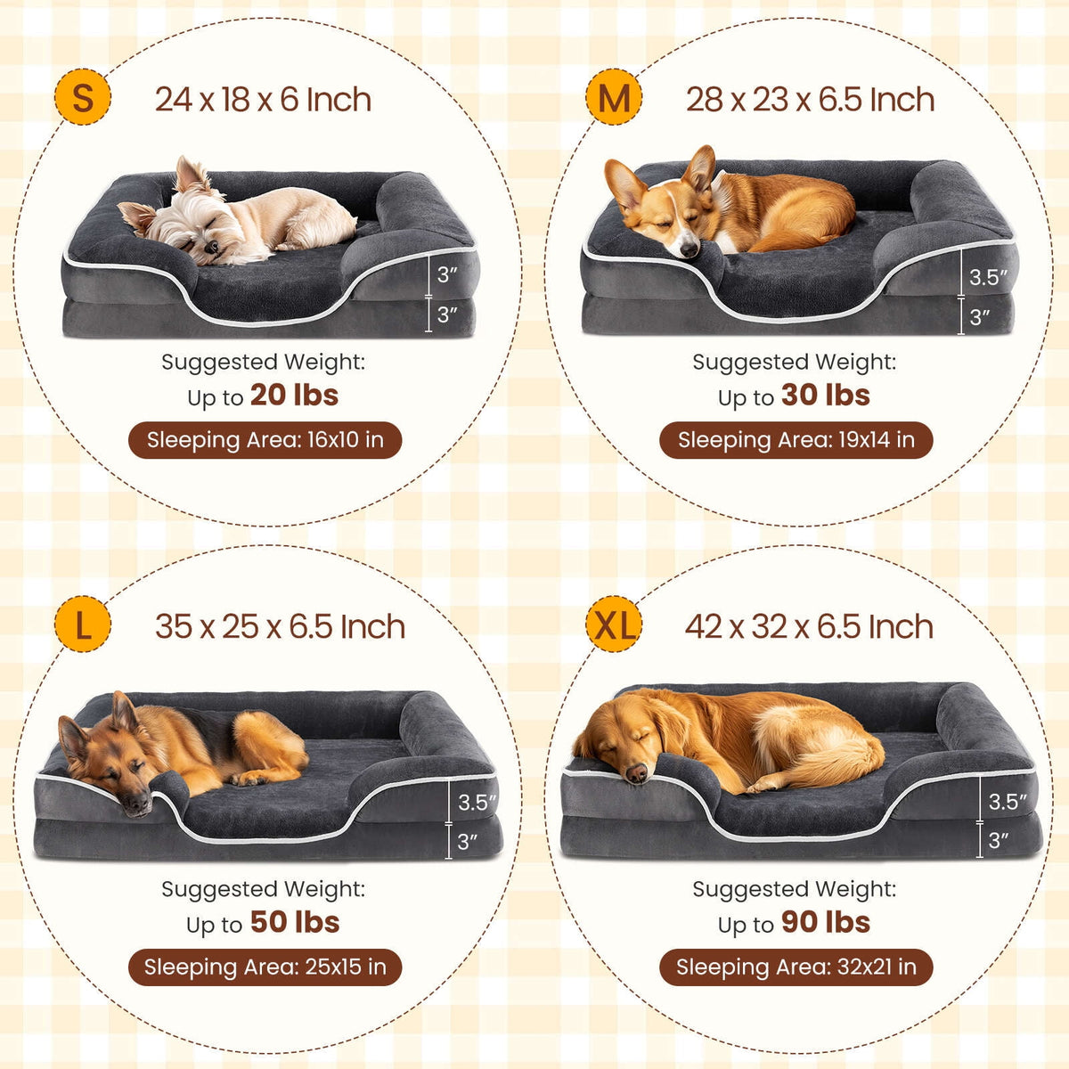 Gianna Dog Bed for X-Large Size Dogs, Supportive Memory Foam Dog Sofa, Gray