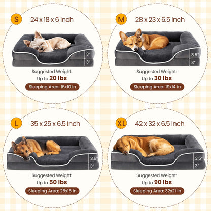 Gianna Dog Bed for X-Large Size Dogs, Supportive Memory Foam Dog Sofa, Gray