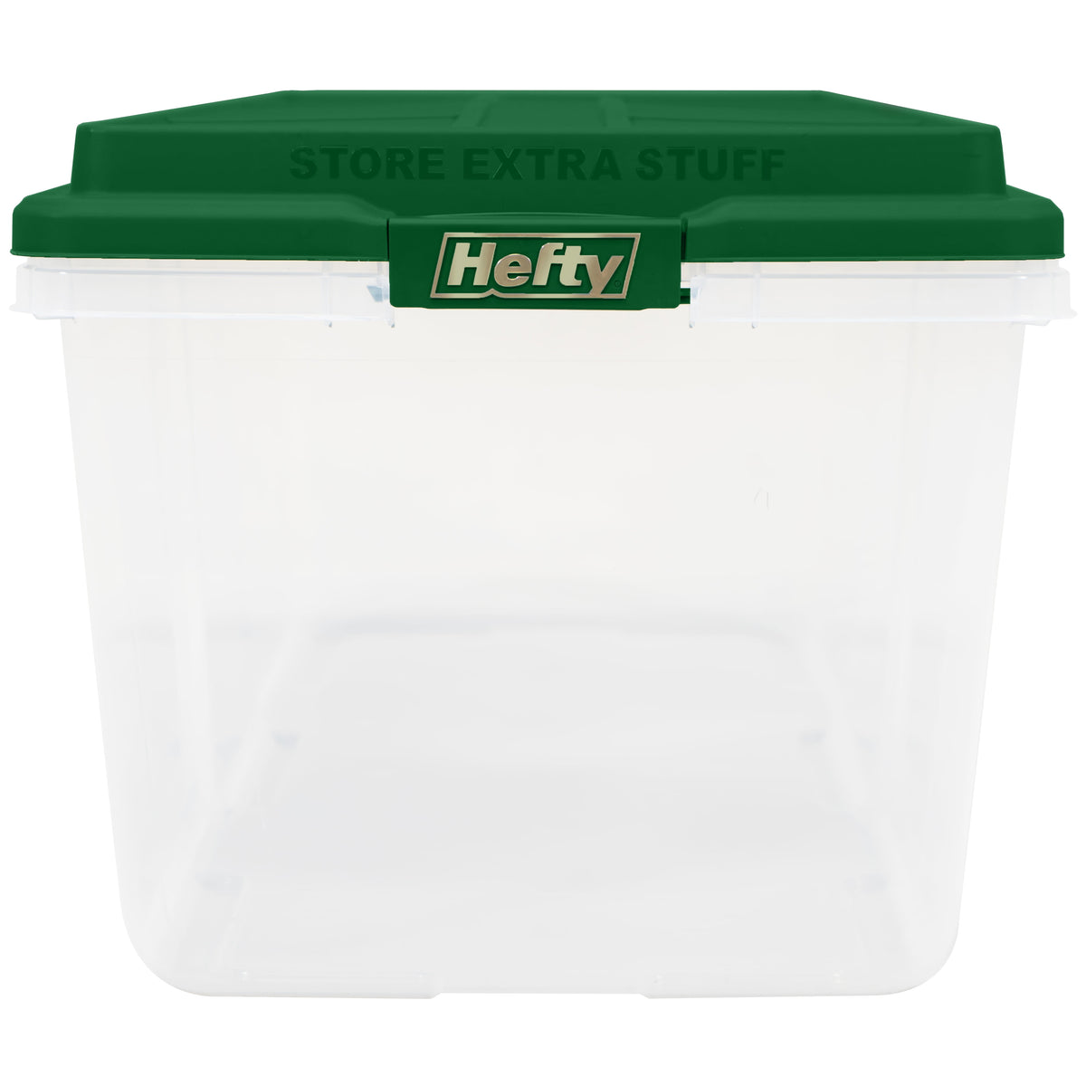 Hefty 113 Quart Clear Plastic Latched Christmas Storage Container, HIRISE Green Lid, Set of 4