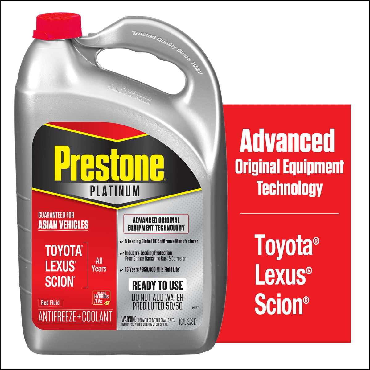 (2 pack) Prestone Platinum Asian Red Antifreeze and Coolant Prediluted 50/50 for Toyota, Lexus & Scion, 1 Gallon