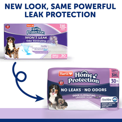 Hartz Home Protection Super Absorbent Odor Eliminating Lavender Scented No Leaks Dog Pads, 3XL, 30ct