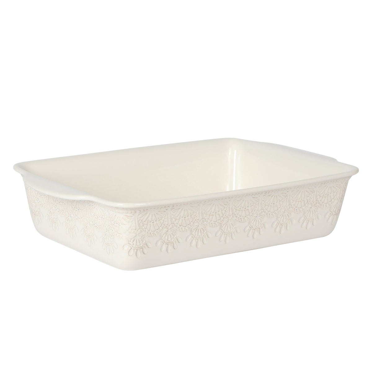 The Pioneer Woman Vintage Lace 13" x 9" 6 qt Linen Ceramic Casserole Baking Dish, with Wood Lid