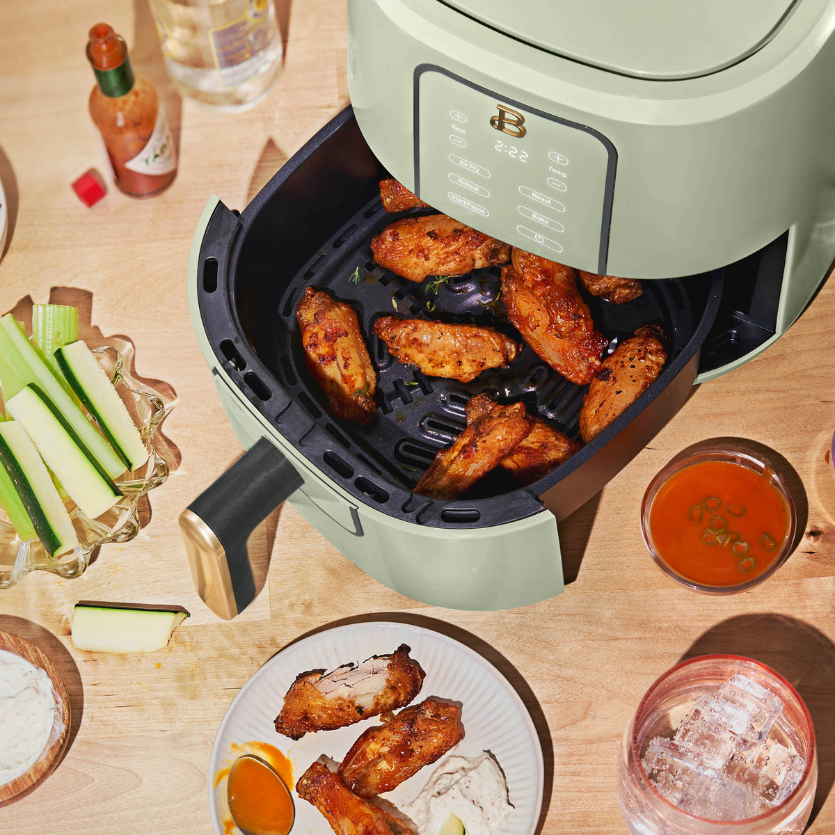 Beautiful 3 Qt Air Fryer with TurboCrisp Technology, EverGood Ceramic Nonstick Coating, Sage Green by Drew Barrymore