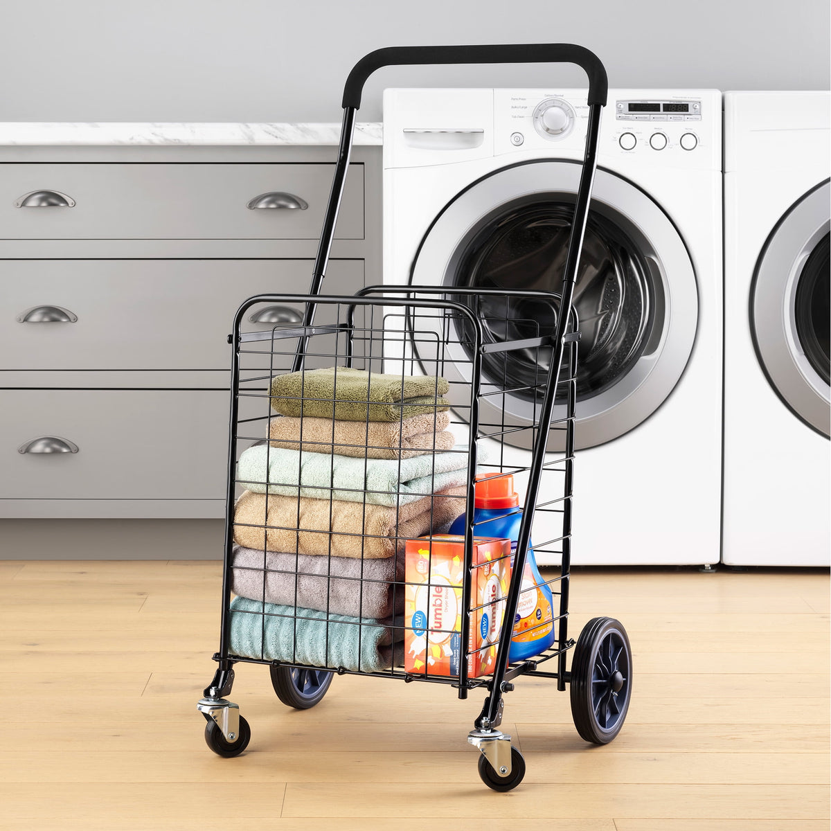 Mainstays Metal Rolling Utility Shopping Cart with Foldable Design