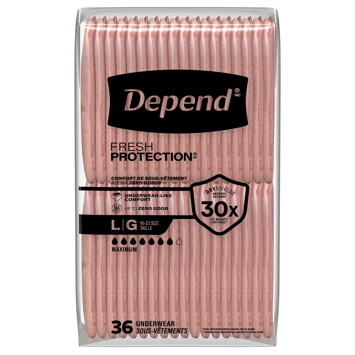 Depend Fresh Protection Incontinence Underwear for Women, Adult Diapers, L (72 Count)