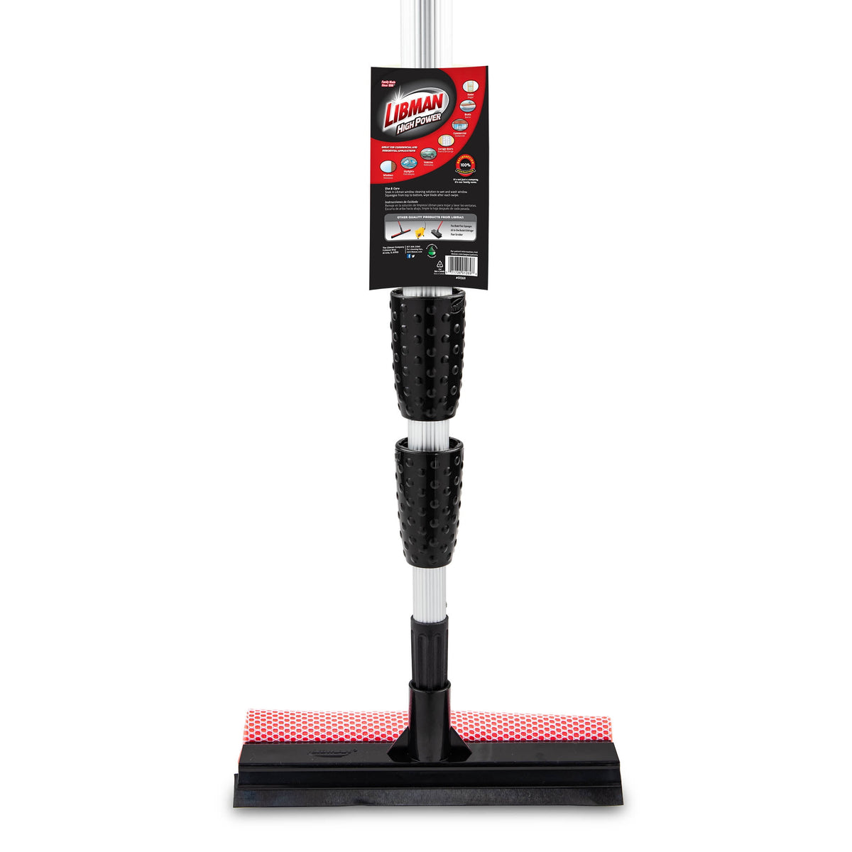 Libman Black and Red Telescopic Window Washer Squeegee and Sponge Combination Assembled Height 96"