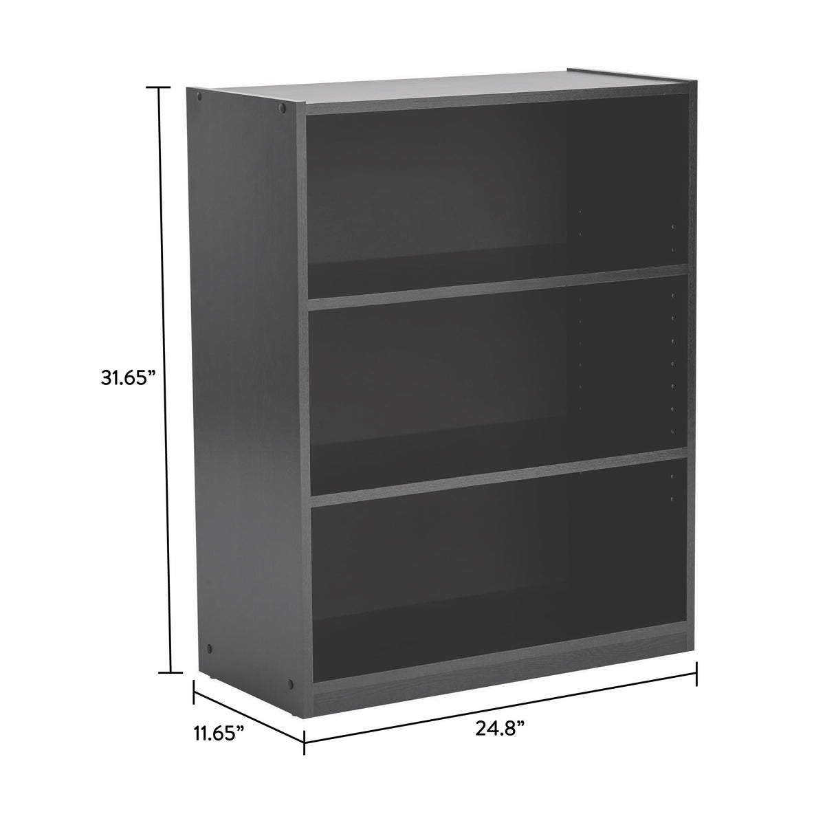 Mainstays 3-Shelf Bookcase with Adjustable Shelves, True Black Oak