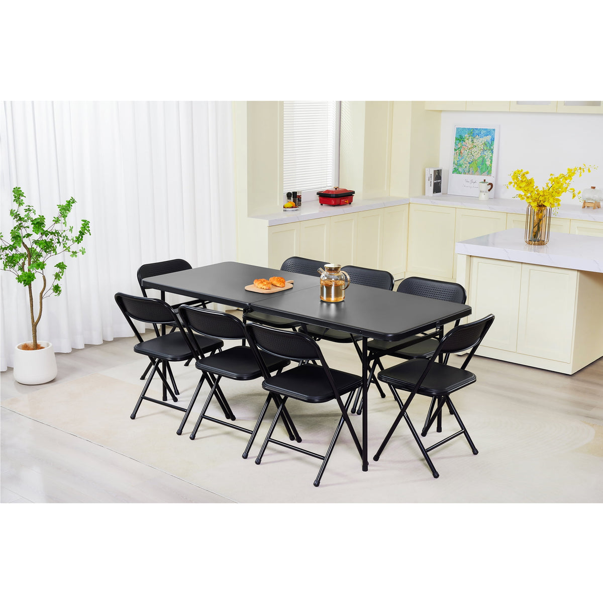 Mainstays 6 ft Rectangle Centerfold Folding Table, Black