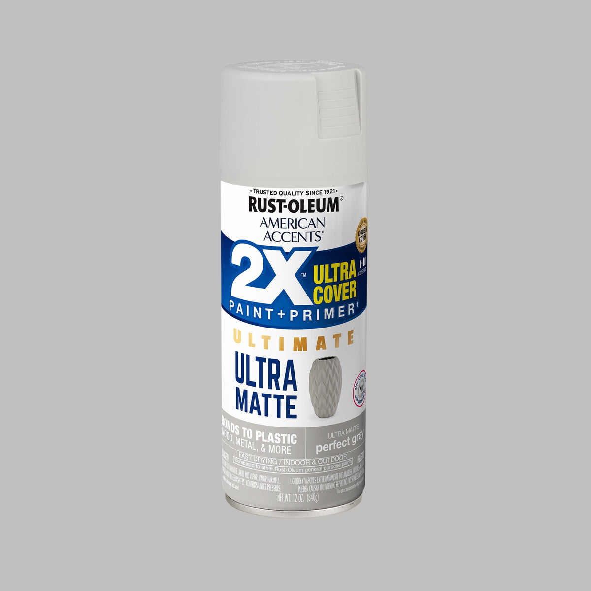 (6 pack) Perfect Gray, Rust-Oleum American Accents 2X Ultra Cover Ultra Matte Spray Paint-328396, 12 oz