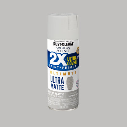 (6 pack) Perfect Gray, Rust-Oleum American Accents 2X Ultra Cover Ultra Matte Spray Paint-328396, 12 oz