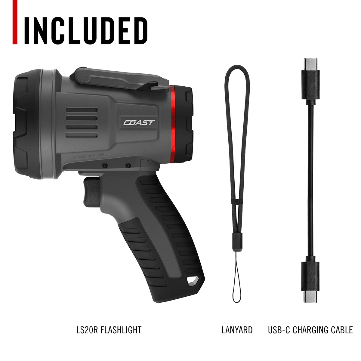 Coast LS20R 2500 Lumen Rechargeable LED Spotlight, 1/4 Mile Beam Distance, SOS Mode, IP67 Waterproof