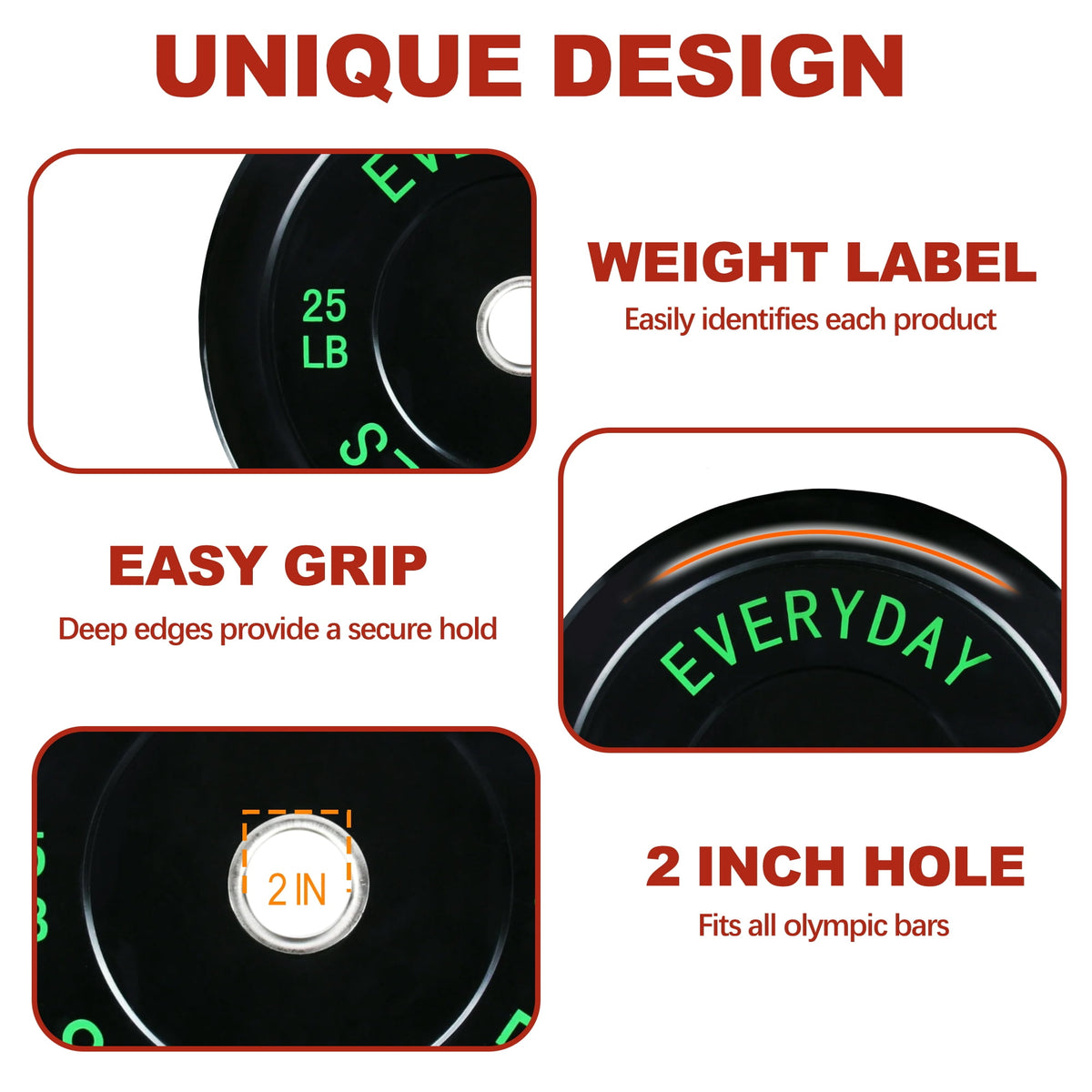 FlexWave Bumper Weight Plates, 25 lb Pair, Black, 2-Inch Hole