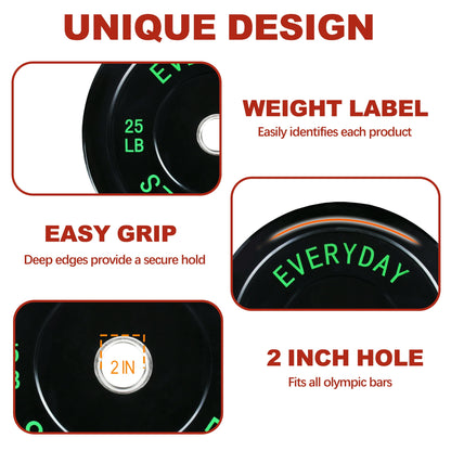 FlexWave Bumper Weight Plates, 25 lb Pair, Black, 2-Inch Hole