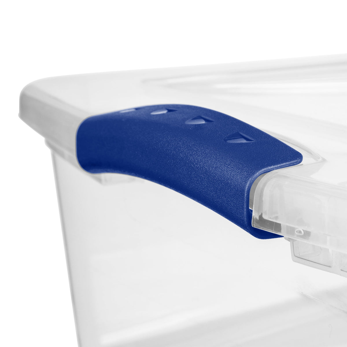 Sterilite Latching Storage Bin, 32 Quart Clear Plastic Storage Container with Latch Lid, Blue, 6 Pack