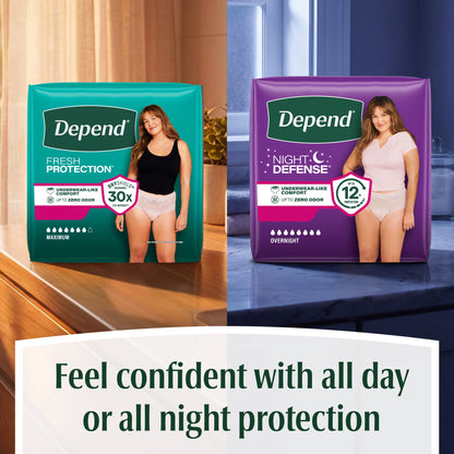 (2 pack) Depend Night Defense Incontinence Underwear for Women, Adult Diapers, L (22 Count)
