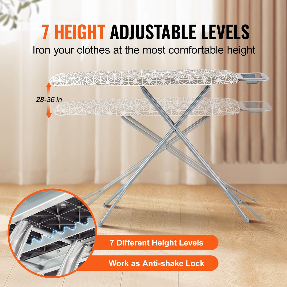 KFFKFF 51 x 13 Ironing Board, 4 Layer Thick & 7 Height Adjustable, Ironing Board with Heat Resistance Cover for Laundry
