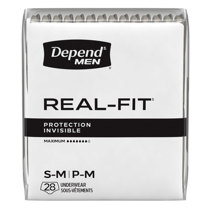 Depend Real Fit Incontinence Underwear for Men, Adult Diapers, S/M, Grey, 56 Count